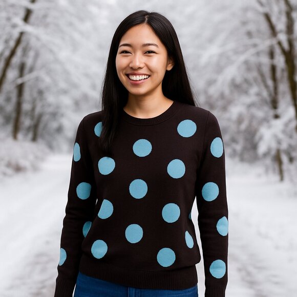 Tyler Boe Sweaters - Tyler Boe Polka Dots Cashmere 100% Crewneck Sweater in Chocolate Brown